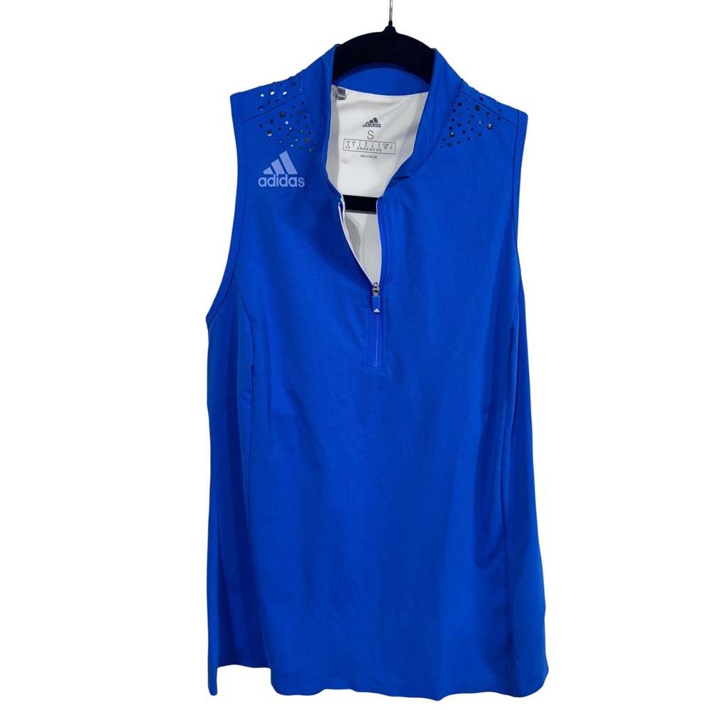 Adidas Women's Small Blue Sleeveless Athletic Tank Quarter Zip Front Golf Tennis
